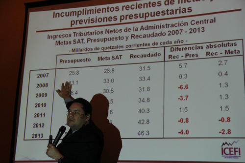 Ricardo Barrientos, consultor de Icefi, señaló que la SAT no ha cumplido con la meta de recaudación en 2012 y 2013; y todo apunta a que este año tampoco la alcance (Foto: Alexis Batres/Soy502)