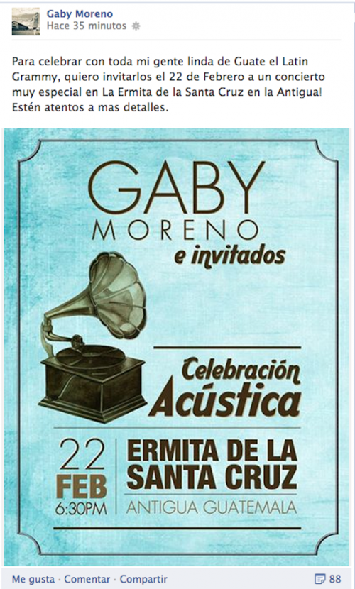 Gaby anunció sus conciertos en el país a través de sus redes sociales. (Foto: Facebook/Gaby Moreno) 