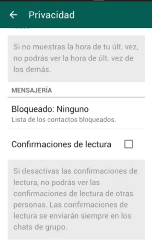 Ajustes dentro de la aplicación de Whatsapp.