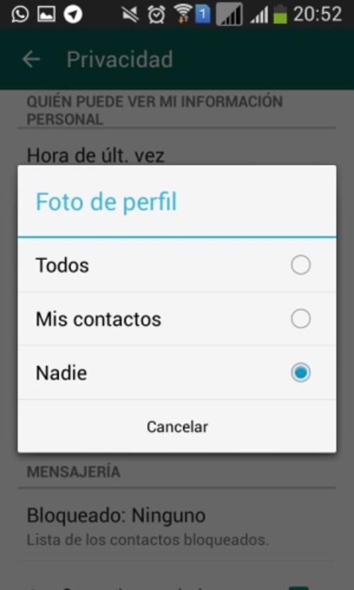 Ajustes dentro de la aplicación de Whatsapp.