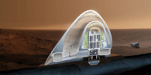 La propuesta utiliza un módulo de aterrizaje como la base del hábitat, y contiene dos espacios interiores privados y comunes. (Imagen: latercera.com