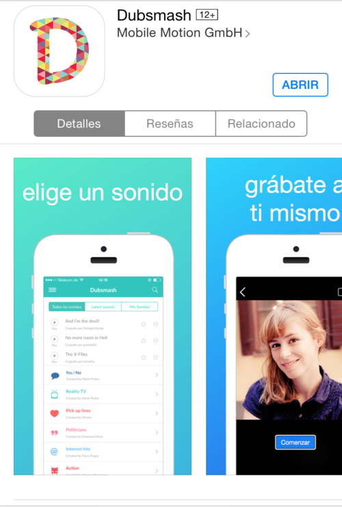 Dubsmash, app de video-mensajería que puede ser descargada a través del app Store o Google Play.