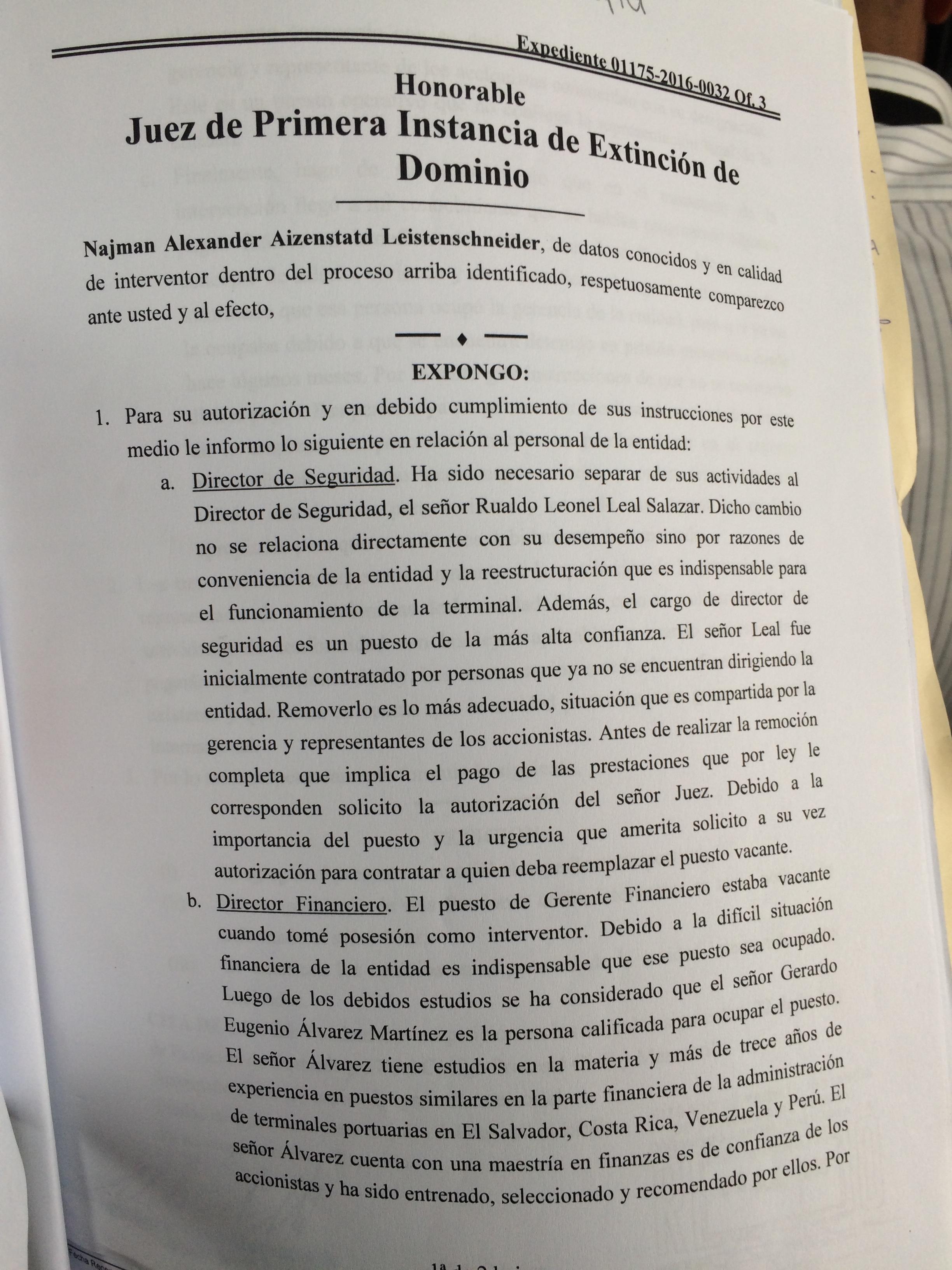 Informe entregado al Juez de Extinción de Dominio. (Foto: Soy502)