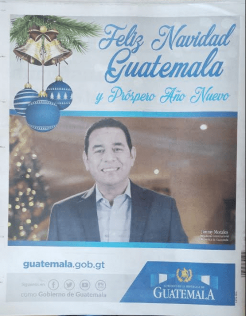 El mensaje navideño del presidente fue la contraportada del diario oficial este viernes. (Foto: José Miguel Castañeda/Soy502)
