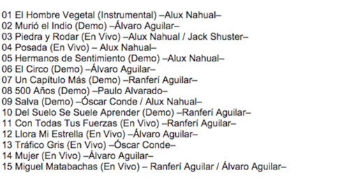 Estas son las canciones que incluye "Versiones Prófugas -Rarezas-", de Alux Nahual. (Foto: Soy502) 