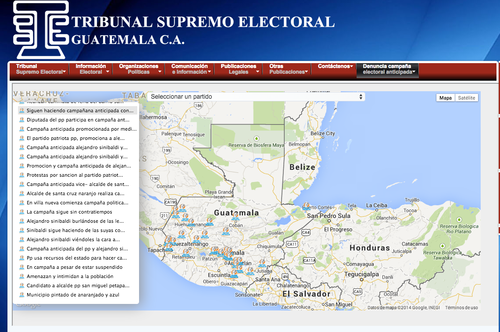 El mapa del Tribunal Supremo Electoral muestra las denuncias que han recibido por este medio. 