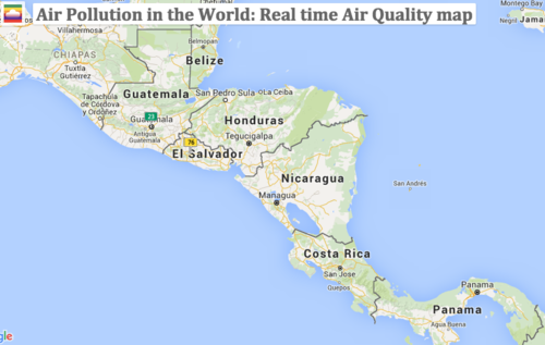 Según el mapa de contaminación ambiental del aire, Guatemala es considerado con una calidad satisfactoria del aire, lo cual no representa riesgo para la salud de sus habitantes. (Foto: waqi.info)