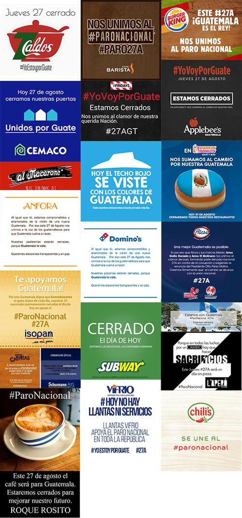 Ejemplos de empresas que cesaron su actividad durante el Paro Nacional. (Foto: Soy502)