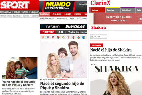 Medios internacionales confirman el nacimiento del segundo hijo de Shakira y Piqué. 