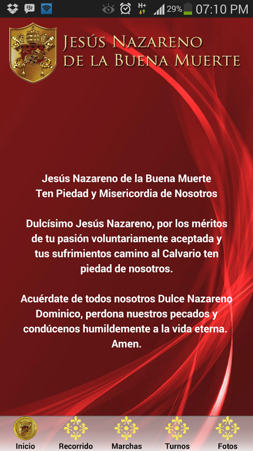 Así se ve la aplicación de Jesús Nazareno de la Buena Muerte