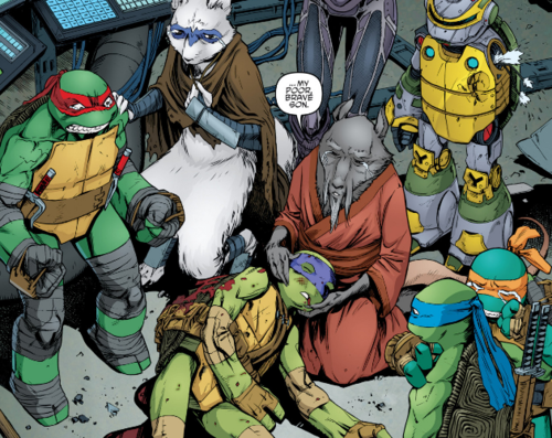 Luego de regresar de otra batalla, el maestro Splinter y sus discípulos encuentran tendido en el suelo a Donatello. (Foto: IDW PUBLISHING)