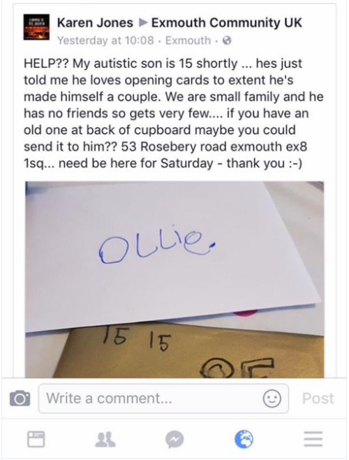 Este fue el post publicado por la madre de Ollie en su cuenta de Facebook. (Imagen: captura de pantalla RT)