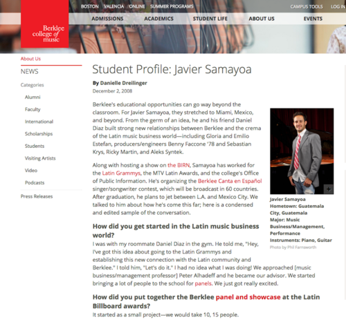 Javier Samayoa es un alumno destacado de la universidad de Berklee. (Foto: Berklee oficial) 