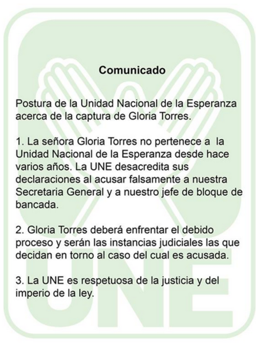 La UNE publicó un comunicado de prensa y desmiente las acusaciones vertidas en su contra por la hermana de su Secretaria General Sandra Torres. (Foto: UNE)