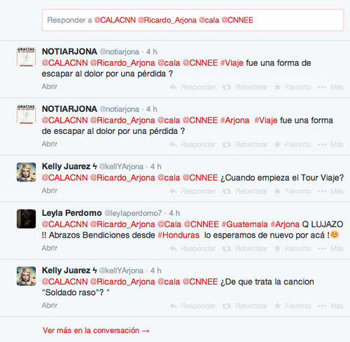 Los internautas realizan preguntas para Arjona en Twitter, a través de CNN y la cuenta de Cala.