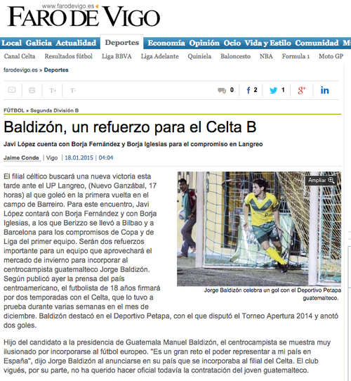 Faro de Vigo nota de diario de Baldizón