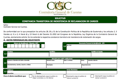 Este es el formato para solicitar finiquito, un documento necesario para poder inscribirse como candidato para las próximas elecciones. (Foto: CGC/Soy502)