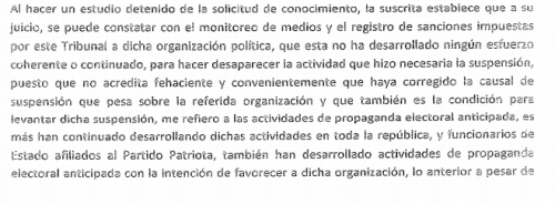 Este es el texto del voto razonado de la magistrada María Eugenia Mijangos, la única que no voto a favor de levantar la suspensión. (Foto: Acuerdo 28-2005)