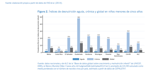 En la gráfica se observan los datos de la desnutrición crónica en cada país.  Guatemala muestra los niveles más alarmantes.  (Foto: FAO)