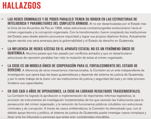 Los principales hallazgos de WOLA revelan que en ocho años de funcionamiento la CICIG ha generado buenos resultados en materia de seguridad, justicia y corrupción.  (Imagen: Soy502) 