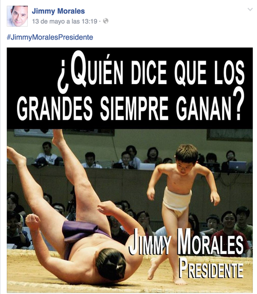 Esta es la publicidad que Jimmy Morales maneja en redes sociales como candidato a la presidencia. 