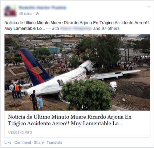 Así es como aparece en Facebook la falsa noticia.  (Foto: welivesecurity.com)