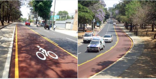 En la Avenida de las Américas en la zona 13 se habilitó esta vía para ciclistas.  (Foto: Municipalidad de Guatemala)