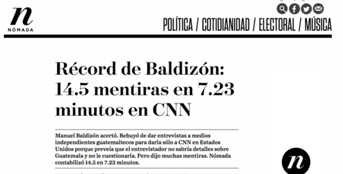La publicación de Nómada incluye todo un conteo de las mentiras que dijo Baldizón en la entrevista. (Foto: Soy502) 