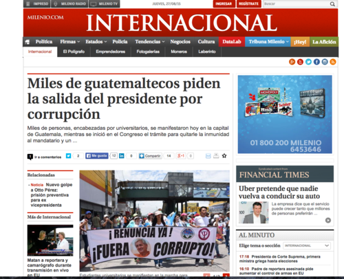 El diario Milenio en México también dedicó unas letras a la crisis en Guatemala.  (Foto: Soy502) 
