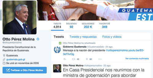 También silencio en Twitter. El presidente Pérez Molina optó por no aparecer en actividades públicas y no usar sus redes sociales. 
