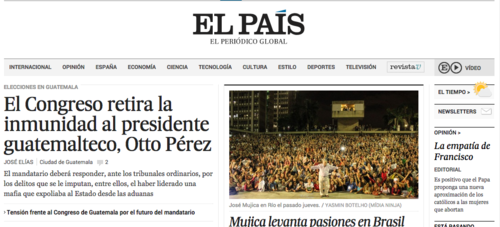 La portada electrónica de El País dedica estas líneas a la noticia del día en Guatemala.  (Foto: Soy502)