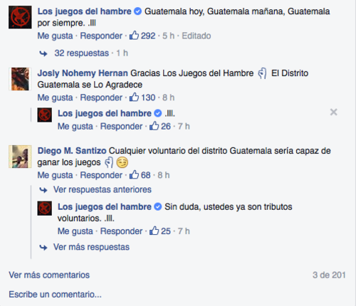 La página ha respondido a los comentarios de agradecimiento de los mismos guatemaltecos.