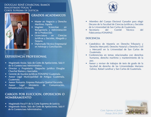 En el perfil de Charchal subido al portal web del Organismo Judicial se consigna su pasado en la Empresa Portuaria Quetzal.
