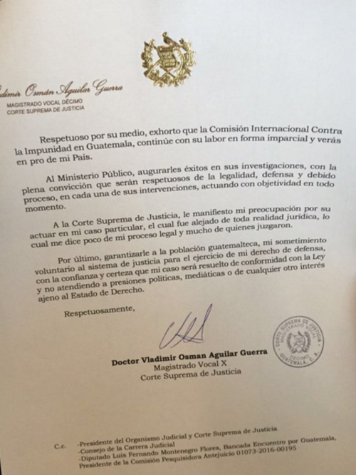 El error en la carta de renuncia de Vladimir Aguilar como 