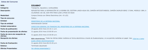 El concurso en Guatecompras. (Foto: Captura de Pantalla/Guatecompras) 