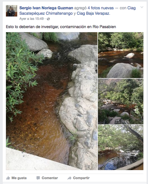 Con estas imágenes del cambio del color del agua del río denuncian su contaminación los usuarios de redes. (Foto: Sergio Ivan Noriega Guzmán)