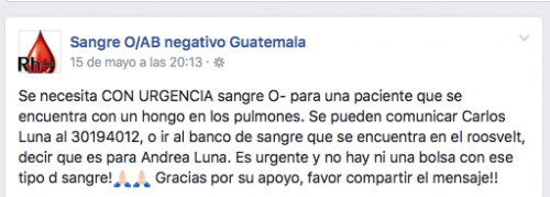 Para conocer más casos visita la pagina de Facebook, Sangre O/AB negativo Guatemala.