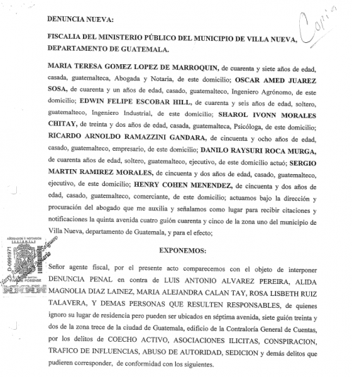 Esta es una copia de la denuncia presentada por la Municipalidad de Villa Nueva.