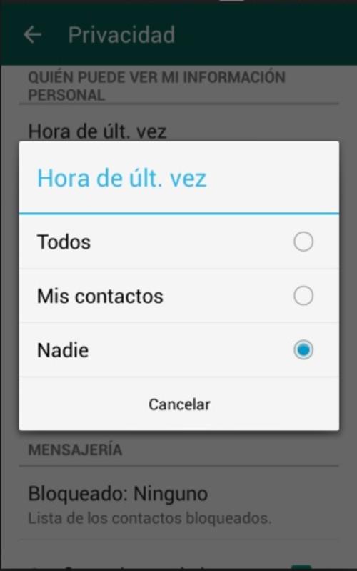 Ajustes dentro de la aplicación de Whatsapp.