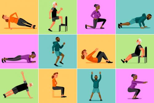 Rutinas de ejercicios para hacer en 10 minutos. (Diseño: The New York Times)