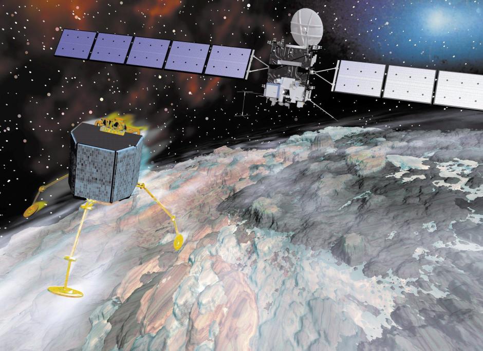 Imagen generada por ordenador de la sonda espacial Rosetta (dcha). (Foto: EFE/Archivo)