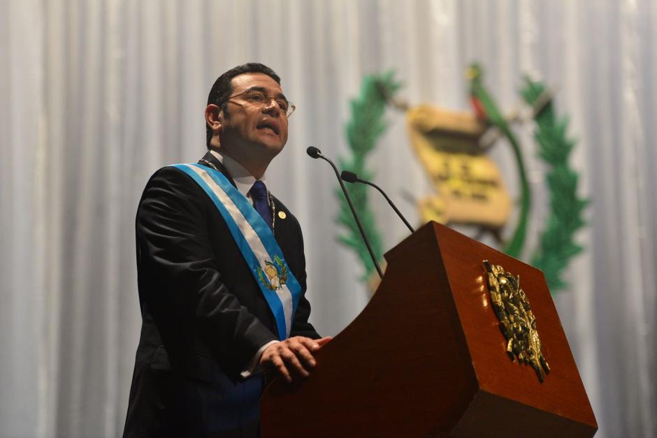 El presidente de la República durante su primer discurso como mandatario, durante la toma de posesión. (Foto: Wilder López/Soy502)
