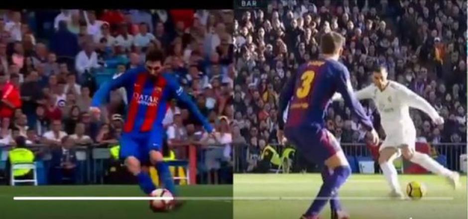 Lionel Messi y Cristiano Ronaldo misma jugada pero resultado distinto. (Foto: captura de video)