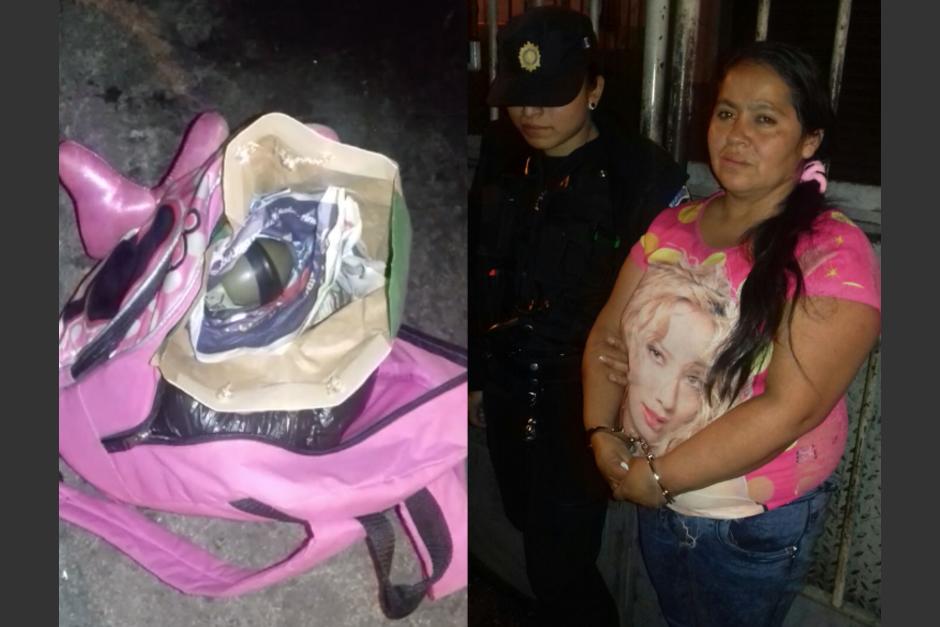 La mujer llevaba las granadas en una mochila infantil. (Foto: PNC)&nbsp;
