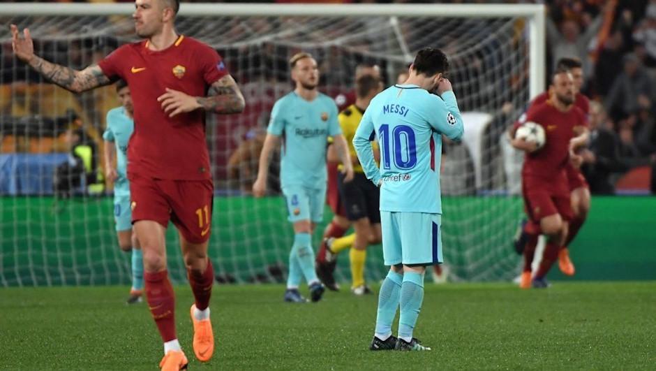 Messi se lamenta durante la caída del Barcelona en el Olímpico de Roma. (Foto: AFP)