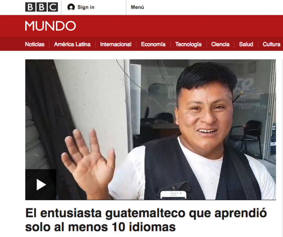 El entusiasta políglota se ha convertido en una historia de inspiración tanto en Guatemala como fuera de sus fronteras. (Foto: BBC)