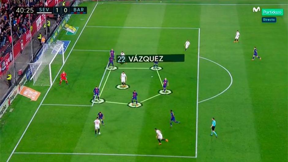 Entre cinco zagueros no pudieron evitar el gol de Sevilla. (Foto: Canal Plus)