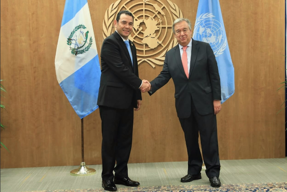 El presidente Jimmy Morales se reunión con el Secretario General de las Naciones Unidas la noche de este martes. (Foto: Gobierno de Guatemala)