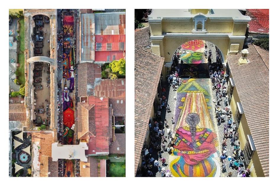 Las alfombras guatemaltecas se destacan a nivel mundial y esta fue de las más esperadas. (Foto: Collage con imágenes de Danny Gamboa y Max Santa Cruz)