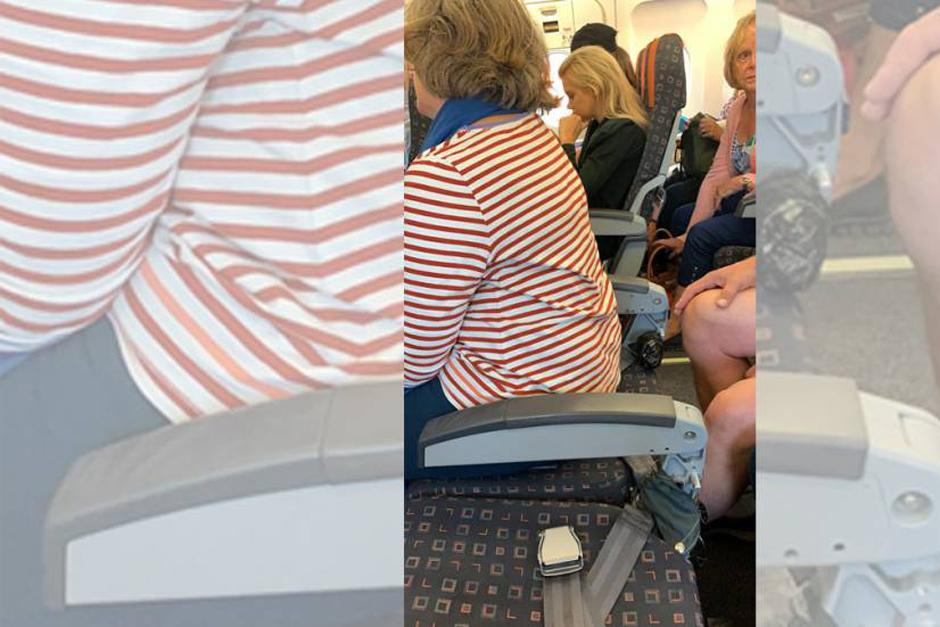 Una pasajera viajó en un avión en un asiento sin respaldo y la foto se hizo viral. (Foto: Twitter)